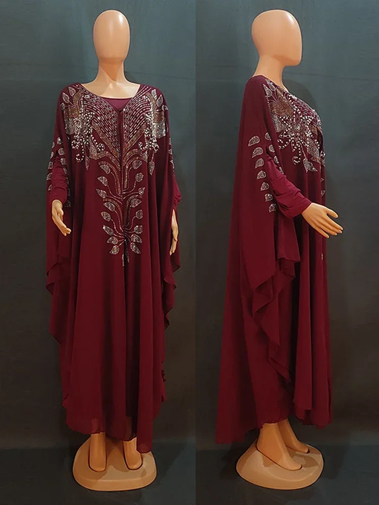 イスラム教徒のためのシフォンマキシドレス,ファッショナブルなアバヤ,モロッコのカフタン,モロッコのイスラム服,ドバイとトルコ,2個