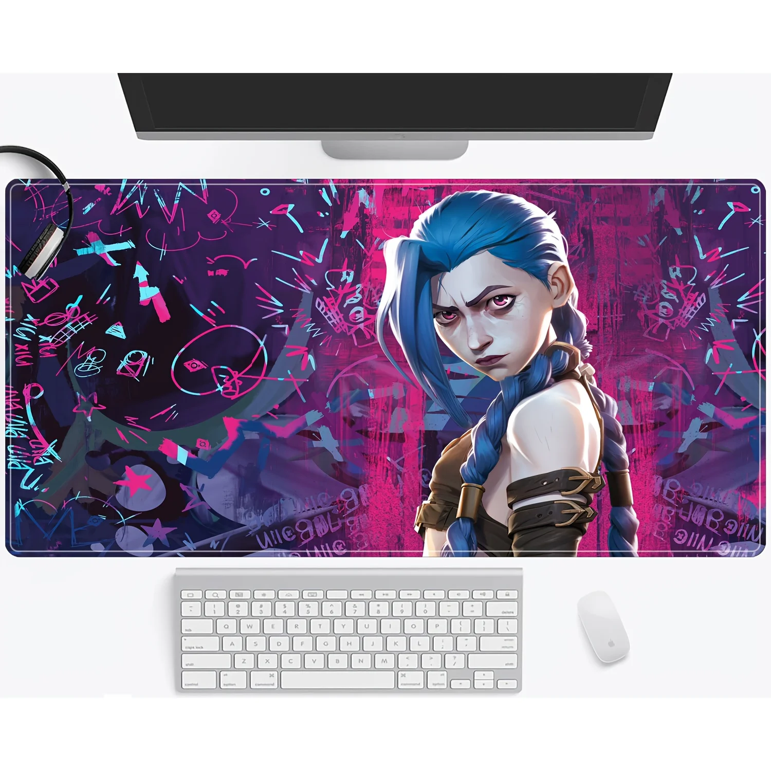 

Large Anime Gaming Mouse Pad JINX Vibrant Graffiti Art Non-Slip Rubber Base Desk Mat for Gamers and Office Use Anime Mouse Pad
