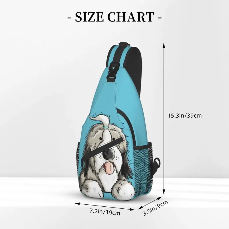 Casual feliz barbudo collie cão sling saco para viagens caminhadas animal de estimação dos homens crossbody peito mochila ombro daypack