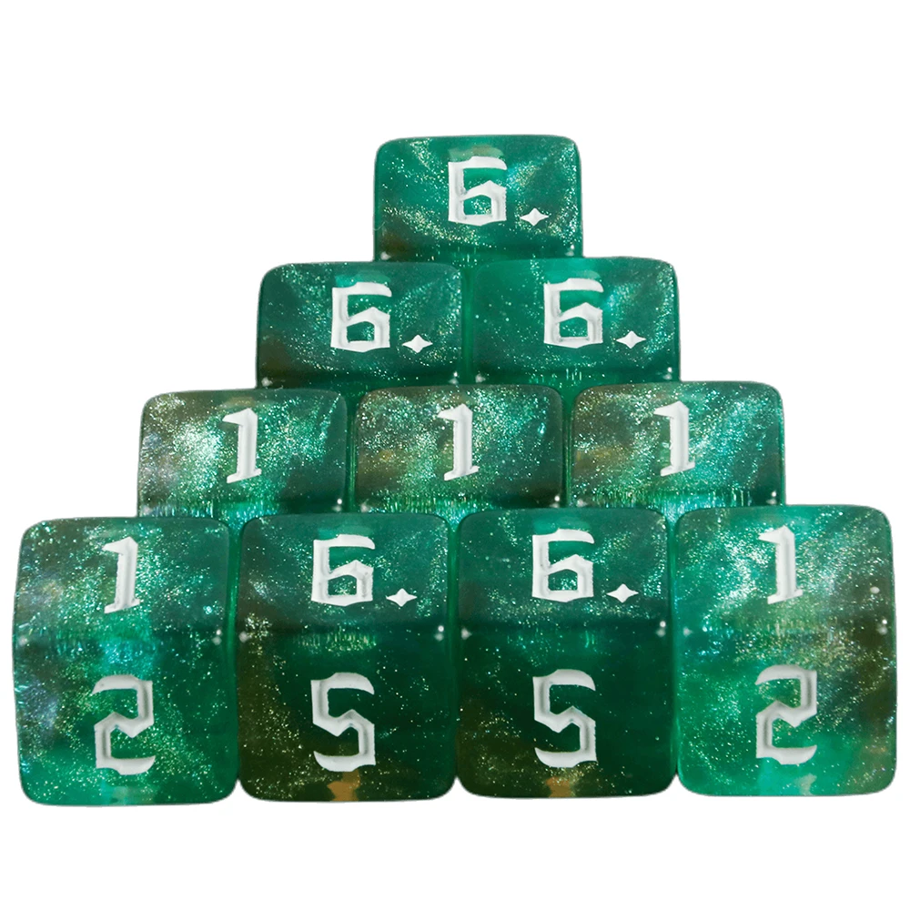 Polyhedral 6 Sided Glitter Mixed Color Digital D6 Dice Set 10pcs for DND Boardgame,educational Accessories Gaming