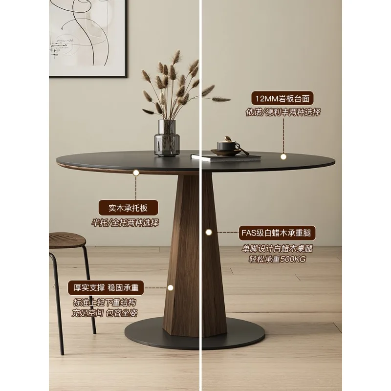 طاولة طعام مستديرة من الخشب الصلب، شقة صغيرة بسيطة، طاولة مستديرة سوداء نقية، جوز أسود قديم #5