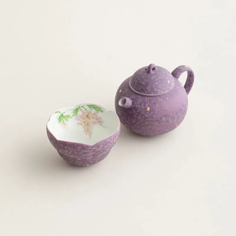 Heart hand-painted wisteria flower teapot teacup, a pot and a cup of kung fu tea set