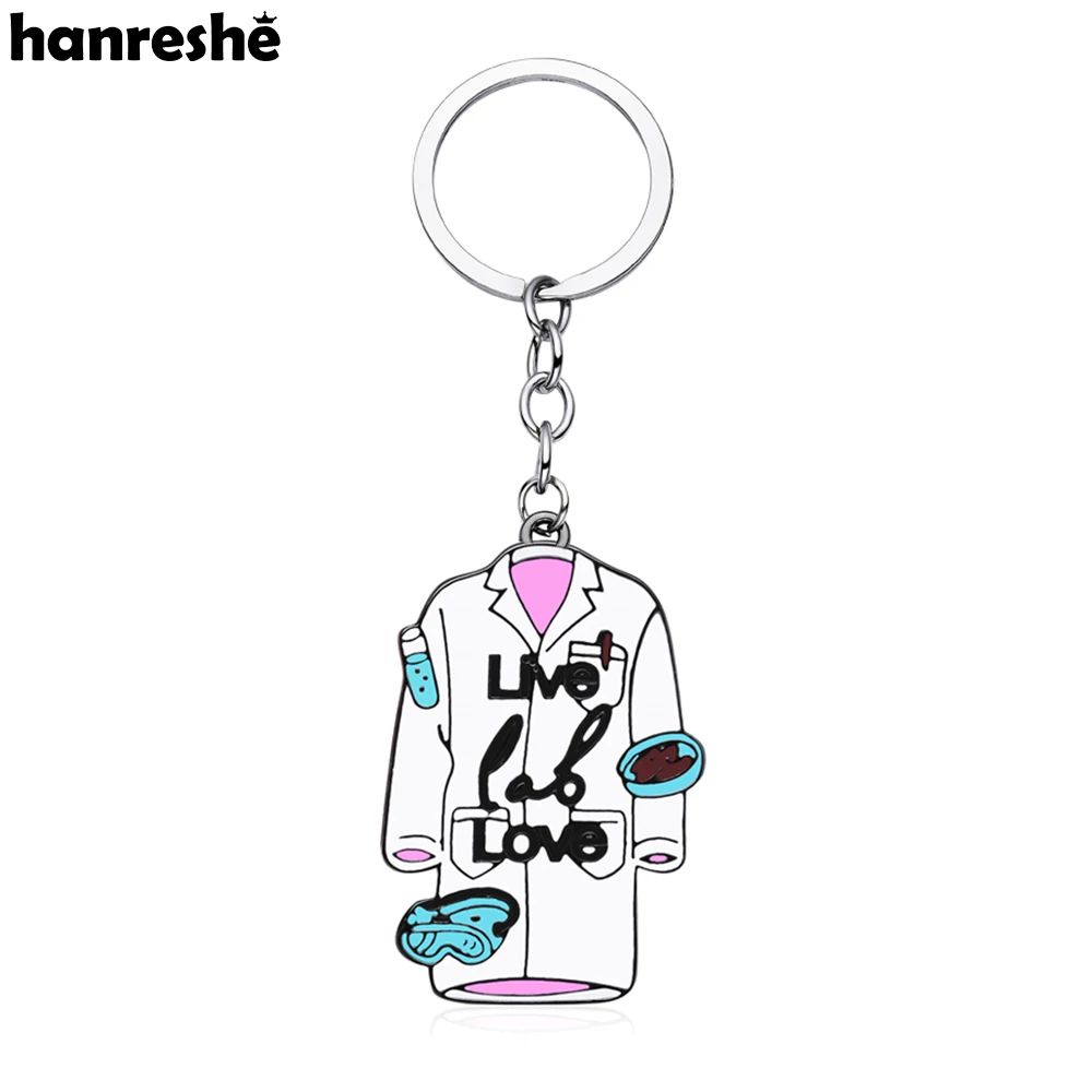 Hanreshe Lab Clothes Enamel Science Keychain Charm Chemistry Biology Pendant Key Ring Jewelry Gifts for Women Men