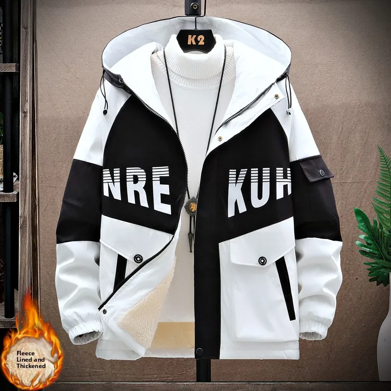 

Утепленная флисовая куртка для мужчин на осень-зиму, повседневная, в корейском стиле, молодежная верхняя одежда, приталенный крой, на молнии