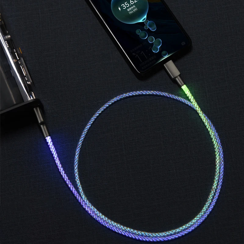 3 in 1 RGB 66W 6A cavo di ricarica rapida di tipo C Micro USB Colorful Streamer linea incandescente per iPhone Huawei Xiaomi caricabatterie cavo USB