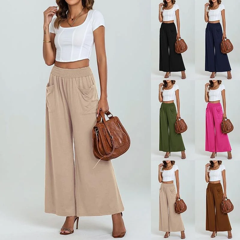 

High Waist Elastic Waist Spicy Women's Pants Long Straight Leg Suiting Trousers for Autumn Season Ladies Faion