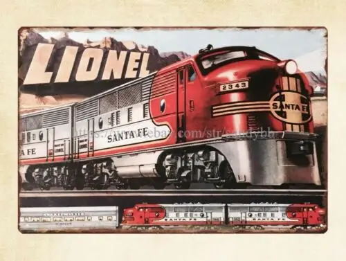 Lionel Santa Fe railroad model train metal tin sign wall plaque