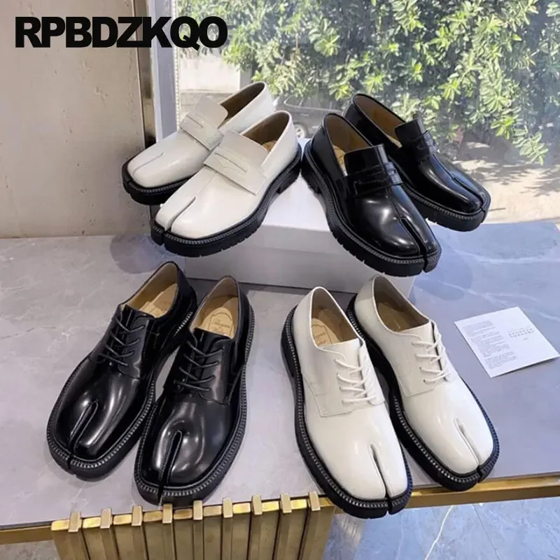 

Slip On Oxfords Unique Derby Patent Leather Low Heel Lace Up 34 Split Toe Platform Tabi Cloven Hoof Loafers Women Chunky Shoes