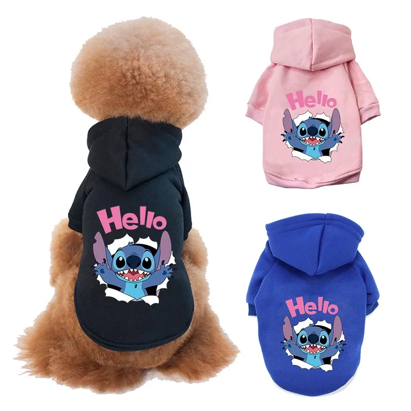 Disney Hello Stitch Dog Clothes Winter Warm Pet Clothing Cotton Clothes For Small Medium Dogs French Bulldog Chihuahua Costume