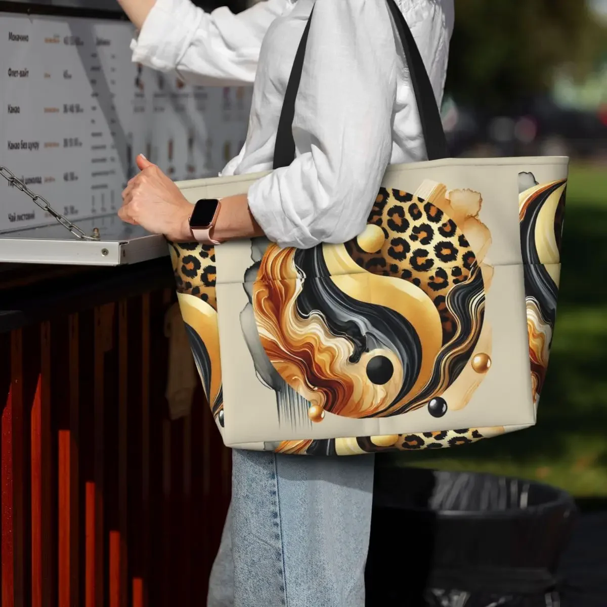 Leopard Yin Yang Luxury Gold Marble Balance Design Beach Tote Bag Sport Yoga Duffle Large Tote Bag Women Travel Bag Fitness bag