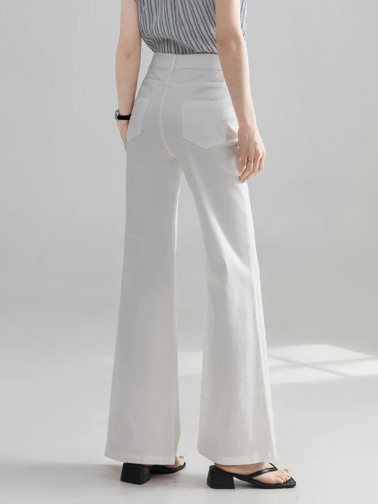 Roupas femininas retro casual branco jeans cintura alta calça longa elegante senhora denim flares calças mujer moda commute novo