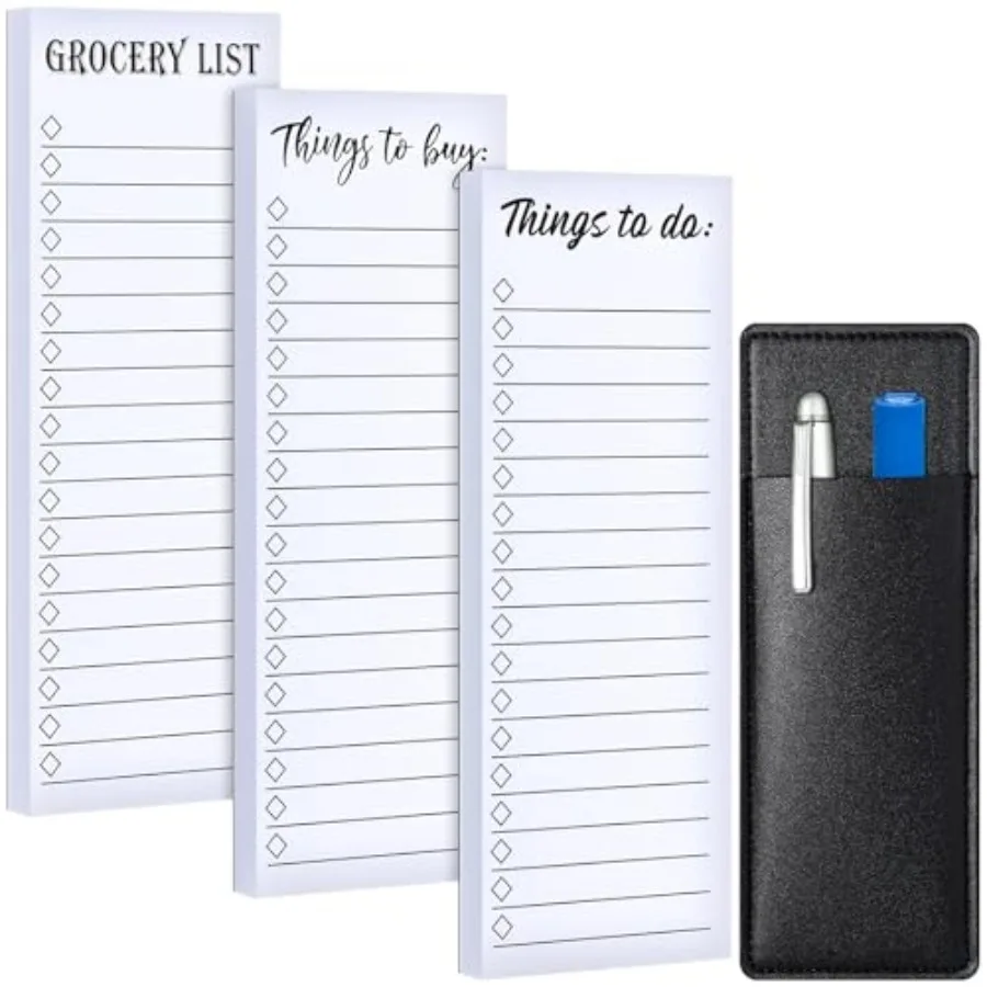 

3 Packs Magnetic Refrigerator Note Pads with Fridge Pen Holder, Grocery List, to Do List, to Buy List, Magnetic Back Memo Notep