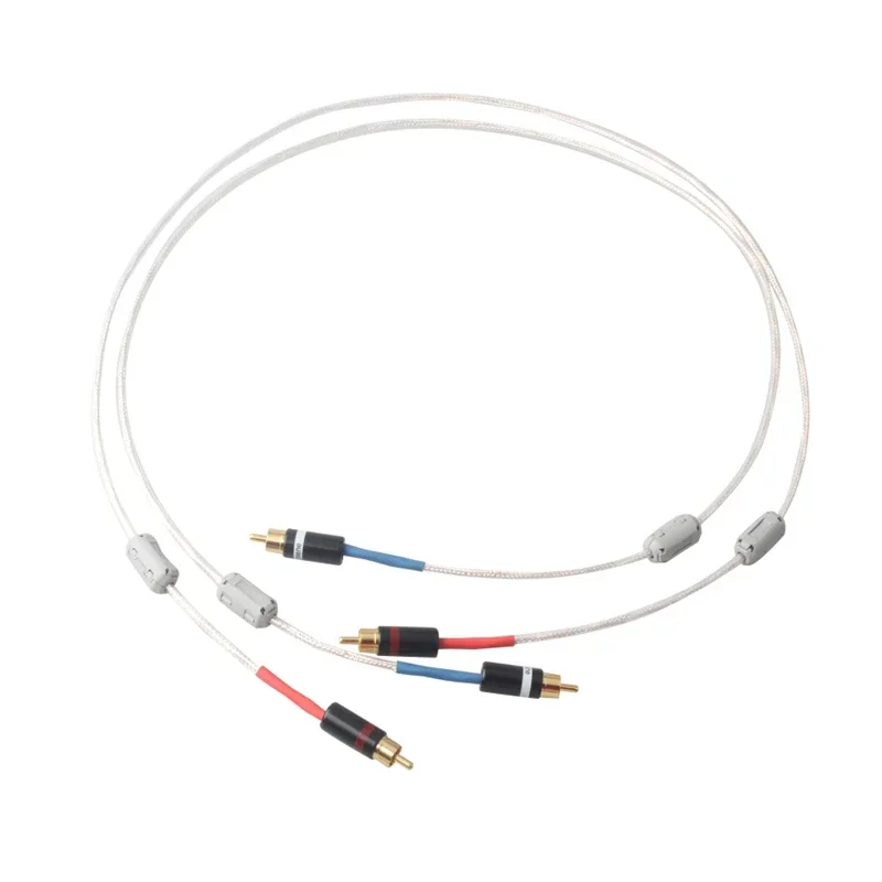 Pair HiFi Audio RCA Cable Encrypted Silver Plated Copper Shield Signal Line with Magnet Ring