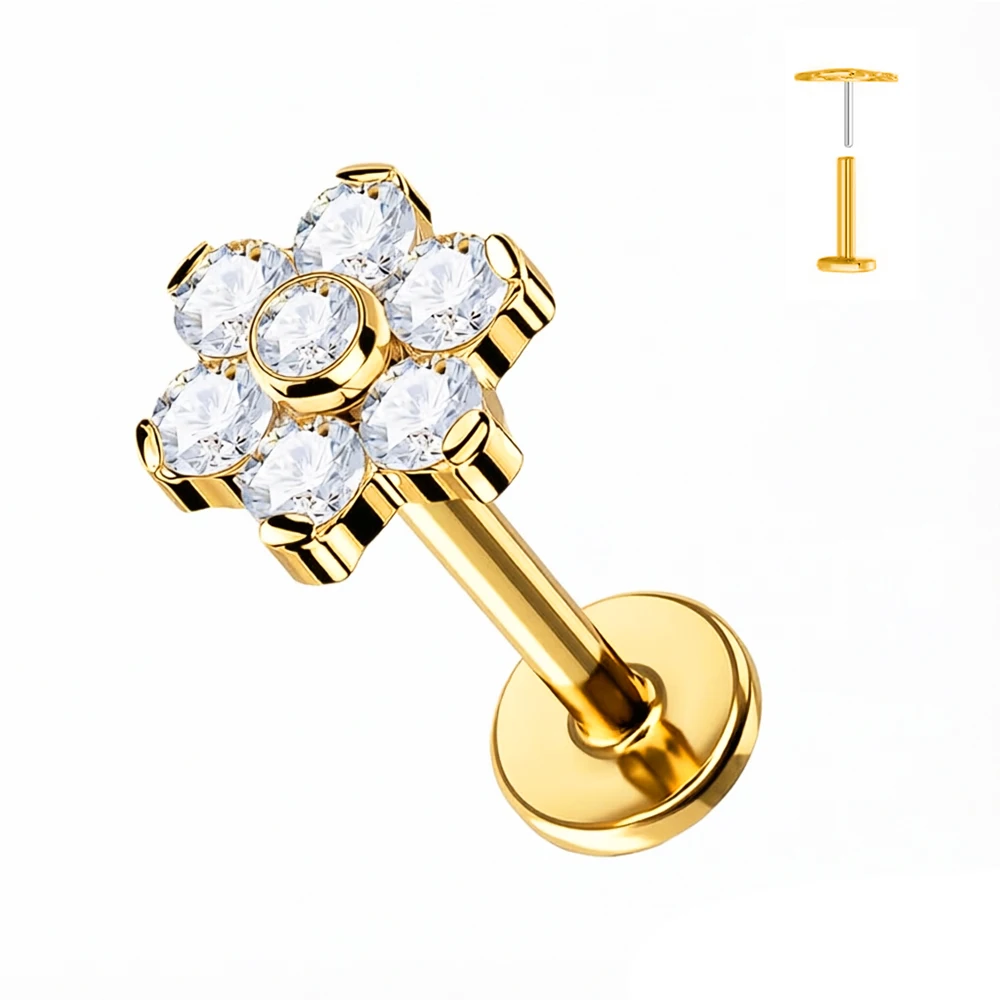 1 Stück Schmetterlings-Herz-Anhänger Piercing-Ohrringe G23 Titan Flache Rückseite Push-In Blumen-Labret-Stud Tragus Knorpel Körperschmuck – Detail 5