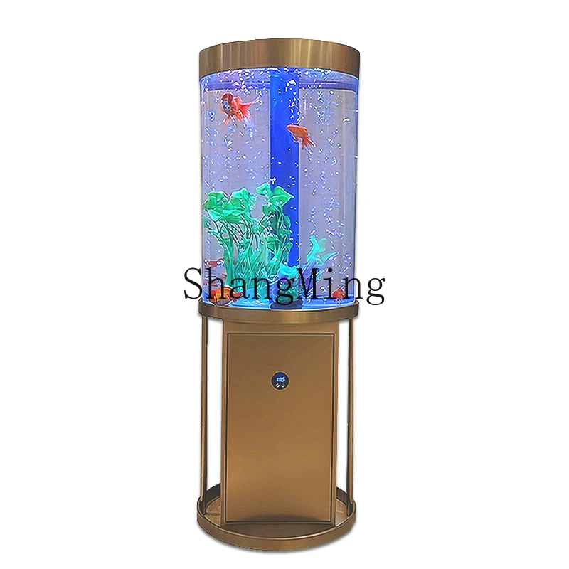 

LXY new round fish tank living room lazy aquarium household small ecological floor fish tank