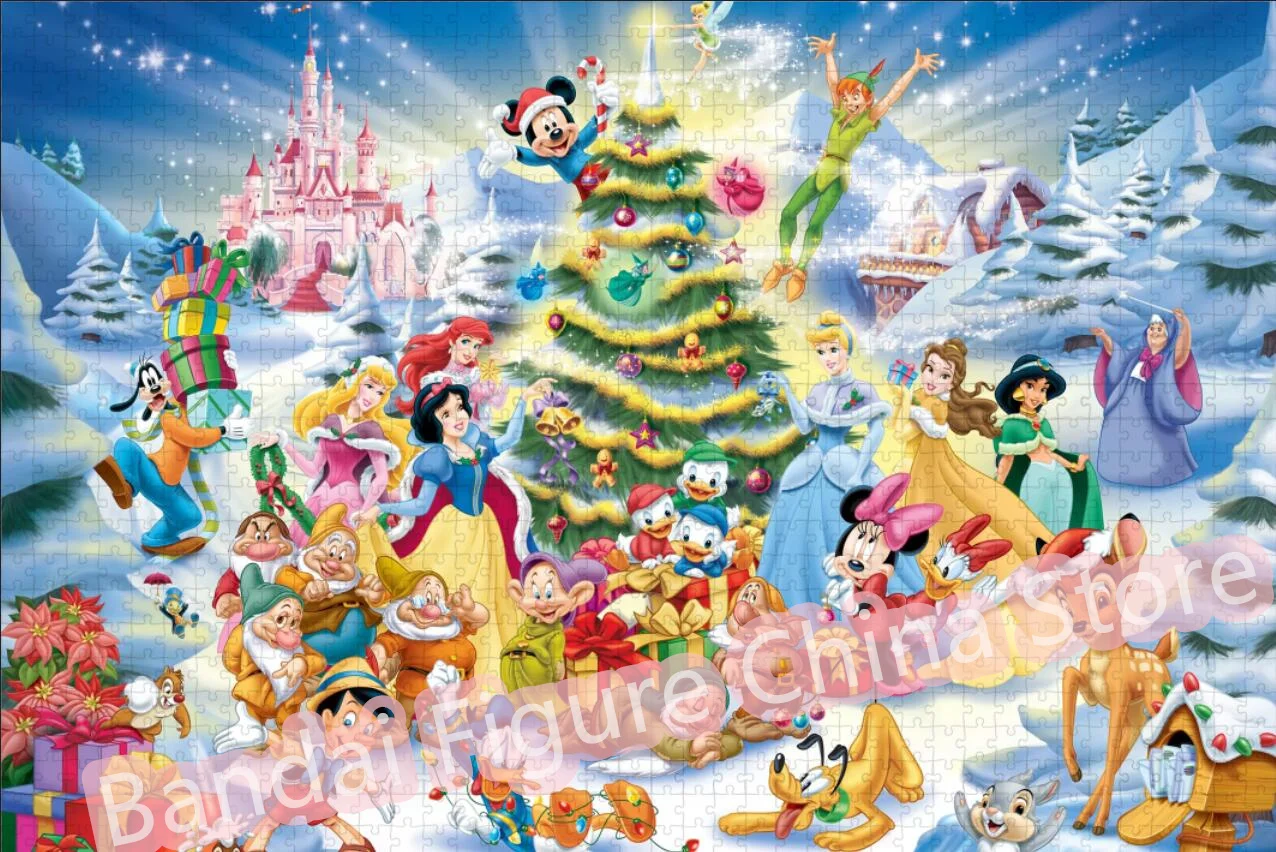 Merry Christmas ของขวัญจิ๊กซอว์ปริศนาความเครียดบรรเทาของเล่น Mickey Mouse Disney Princess ครอบครัวพิมพ์ปริศนาตกแต่งบ้านเกมของขวัญ