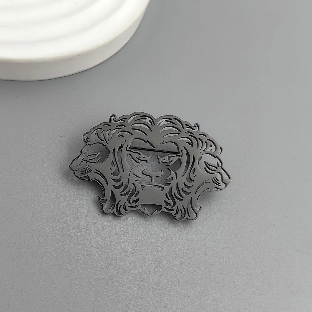 Retro high-end lion head shaped stainless steel brooch, trendy and fashionable pin, no fading, men's brooch, women's brooch