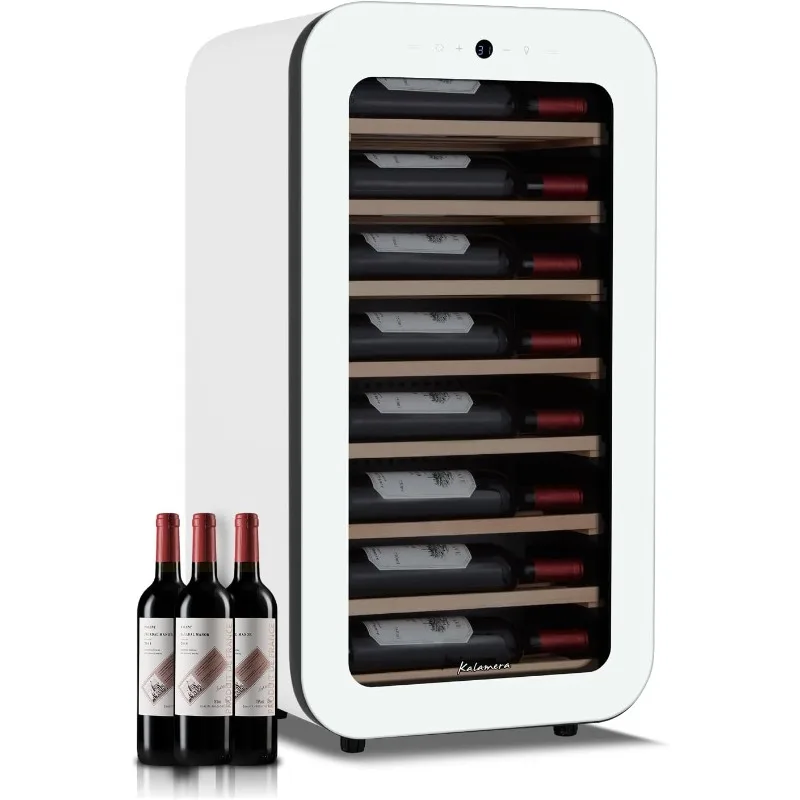 Kalamera Mini Fridge Wine Cooler, 22 Bottle Compressor Freestanding Wine Refrigerator -Single Zone with full Glass Door for Home