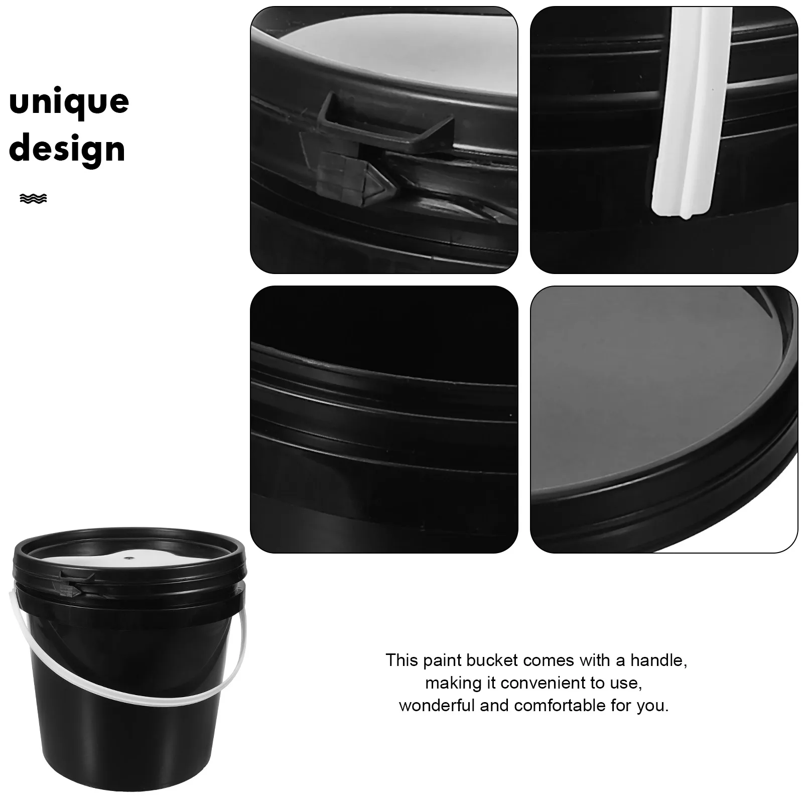 

2L Black Lightproof Bucket Durable Plastic Handle Easy Storage Multipurpose Home Use Round Lid Paint Container
