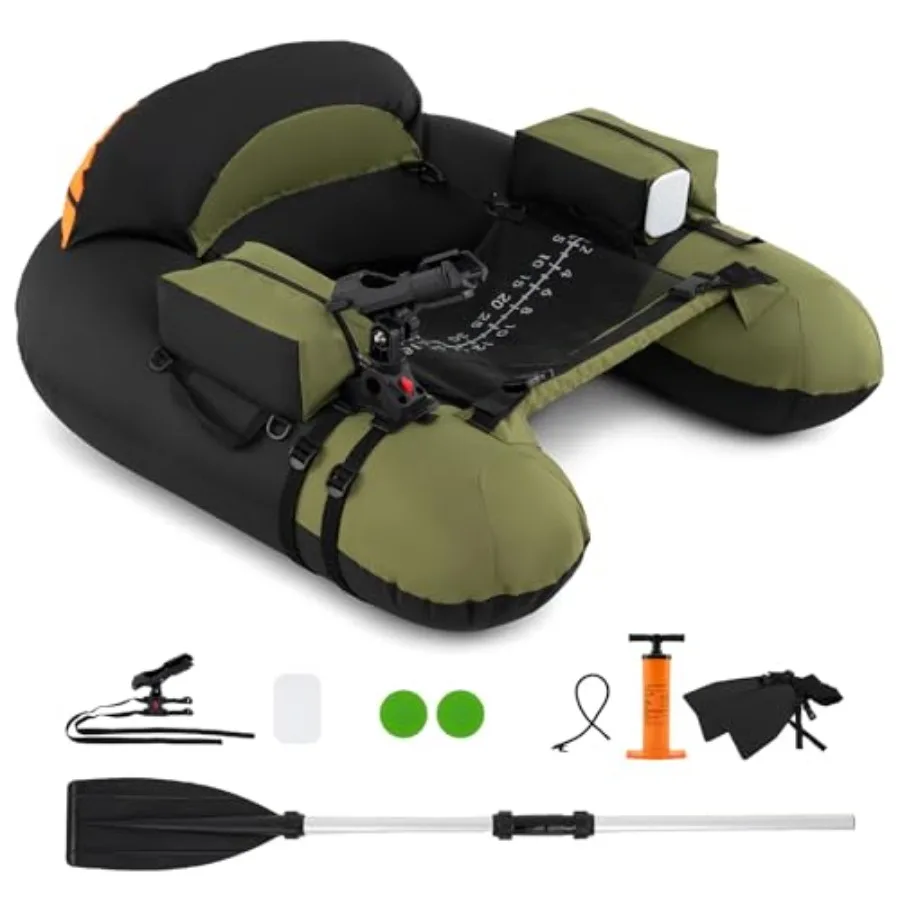 

Inflatable Float Tube Fishing Belly Boat with Fish Ruler Pump Storage Bag Adjustable Straps Fishing Float Tube for Angling 350L