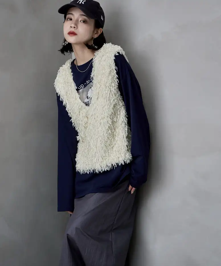 

Soft Tassel V-Ne Svel Vest Top 2024 Autumn New Sle Versatile Layering Pure Color Polyester Fiber Women's Jaet