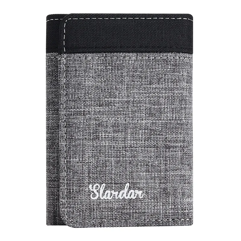 Canvas Short Trifold Men's Boys Wallets Purse with Zipper Coin Pocket Fashion Students Leisure Money Folder Card Holder