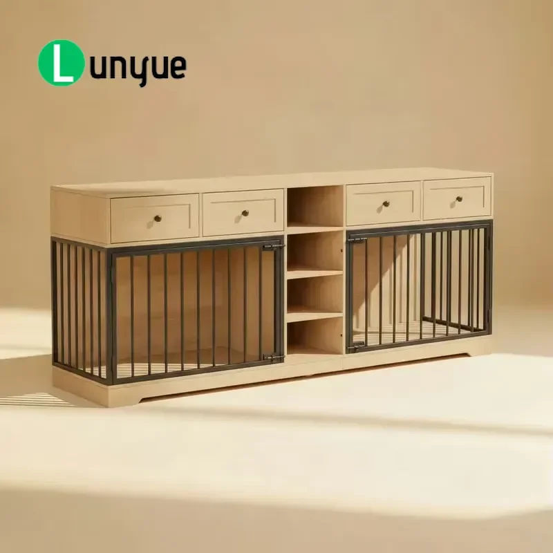 Heavy Duty Wooden Dog Cat Crate Metal Wire Breathable Pet Kennel Modern Indoor Furniture for Small Medium Pets Wholesale