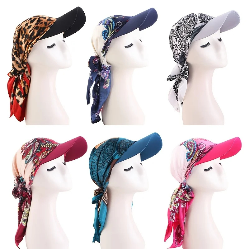 1 piece of women's cashew flower hat with brim, headscarf, outdoor sun hat, tied duck tongue square scarf, sun hat