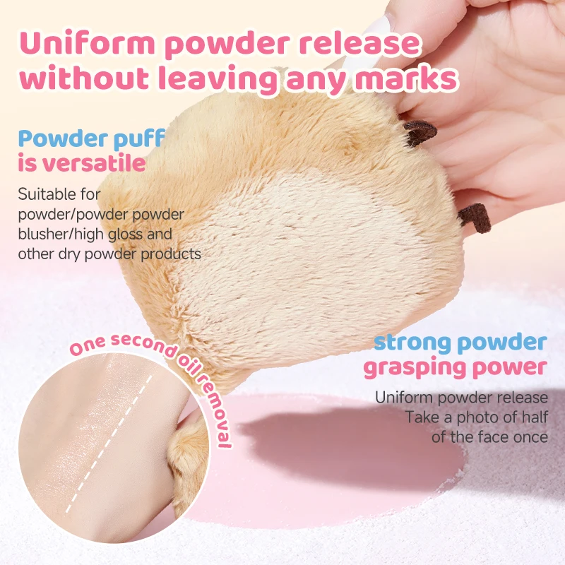 Urocza, miękka pluszowa puszka do pudru, wygodna, przyjazna dla skóry, z materiału flokowanego, gruba, duża puszka do pudru do nakładania pudru sypkiego i utrwalania makijażu.
