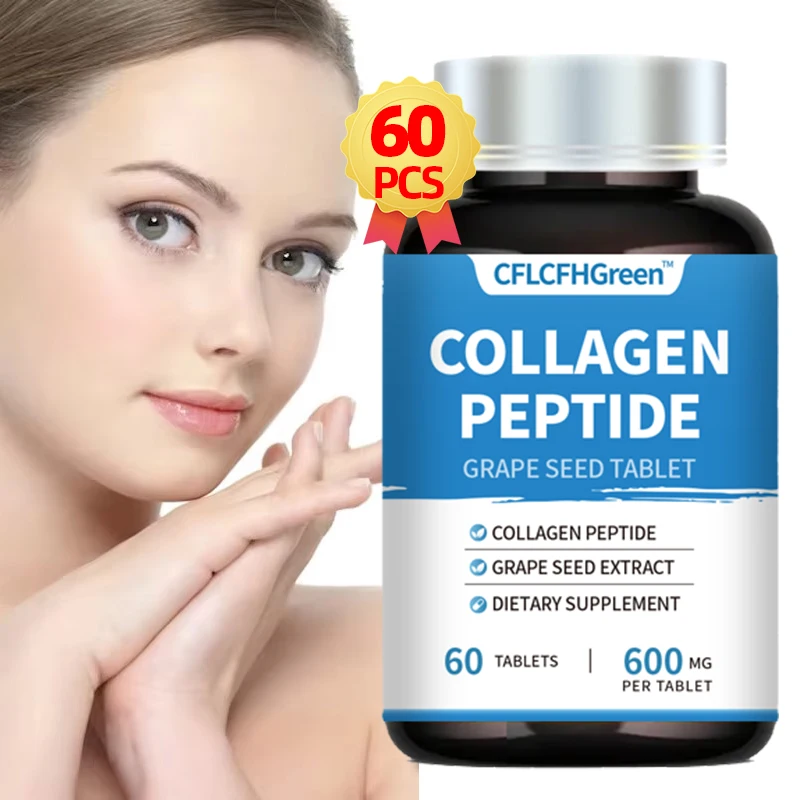 60Pcs Super Collagen Peptides Tablet Tightens Skin Promotes Healthy Hair Grape Seed Extract Nail Support Supplement