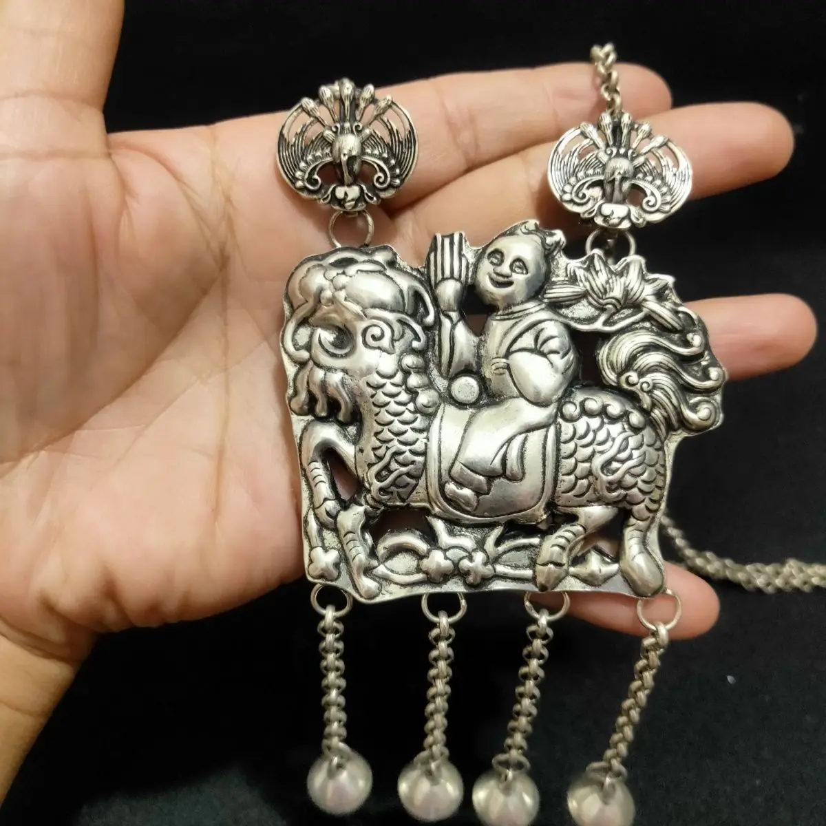 

Antique antique collection old silver Kylin lock necklace Kylin send son wear send people good