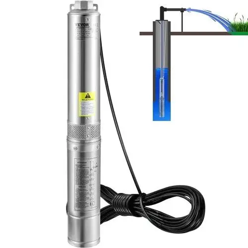 Deep Well Submersible Pump 230V 60Hz, 37GPM Flow, 207FT Head, 4 Stainless Steel Water Pump for industrial & Home Use, IP68