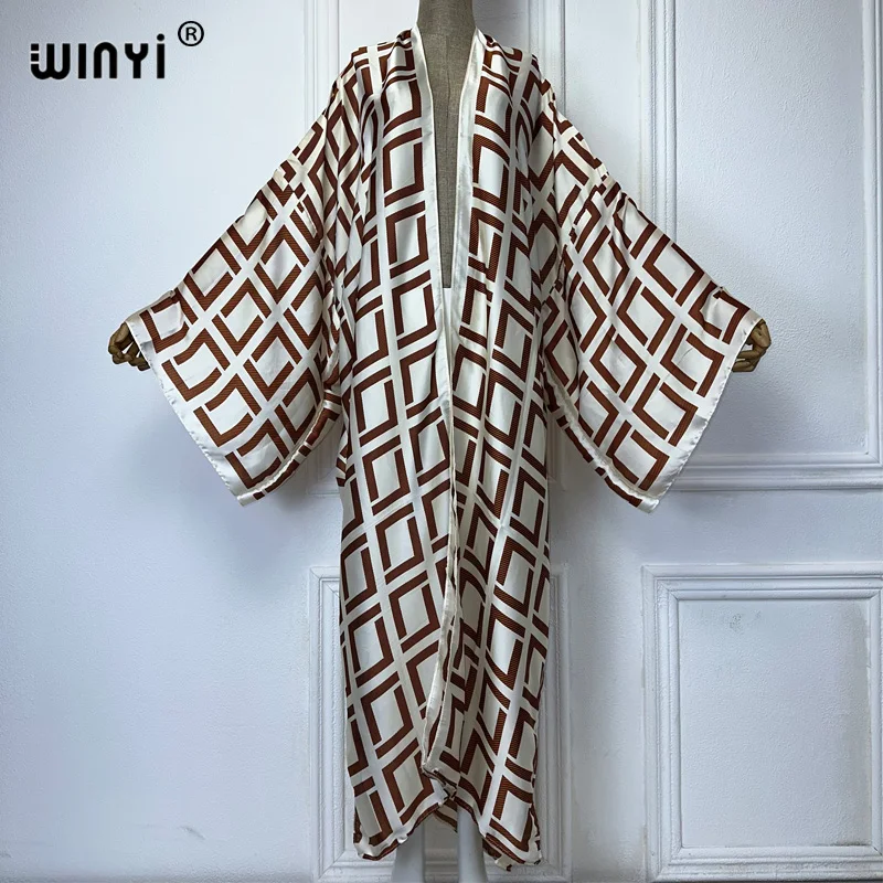 WINYI Africa boho stampa Kimono abiti lunghi per donna Cardigan abiti da spiaggia caftano spiaggia copricostume abito da sera maxi cappotto