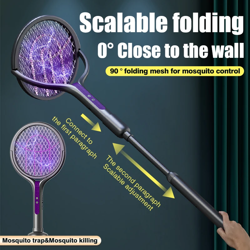 Multi Functional Mosquito Swatter 2-in-1 Mosquito Repellent Lamp With Adjustable Angle And Retractable USB Charging Bat Swatter
