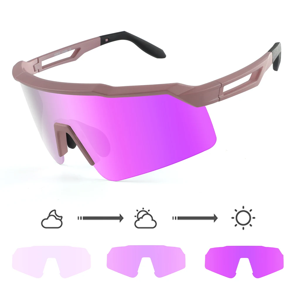 Color Changed Under the Sun  Over Sized Half Frame Anti Fog TR90 Cycling Sunglasses Photochromic Bicycle Glasses