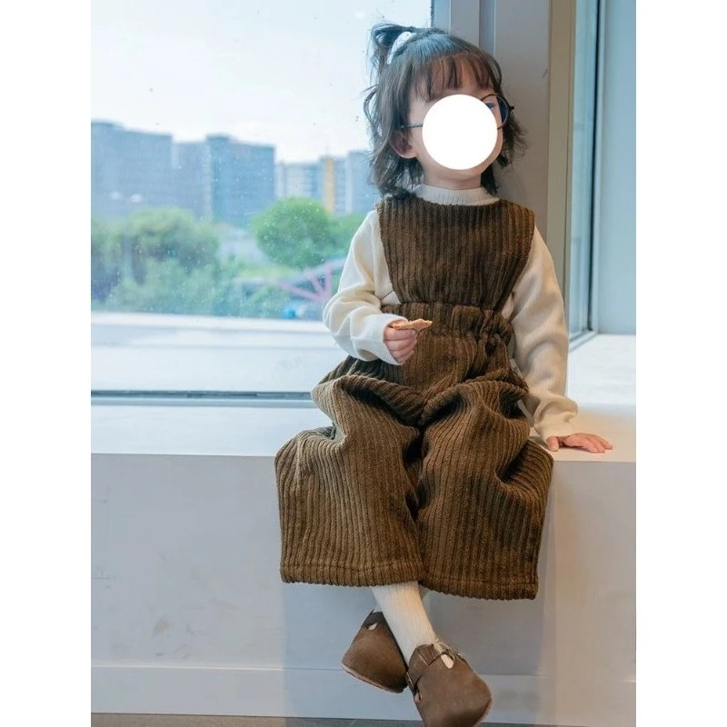 Girls Autumn and Winter Velvet Pants Babys Fashionable Corduroy Overalls Leopard Patterned Heart Shaped Tail Jumpsuit Boys Girls