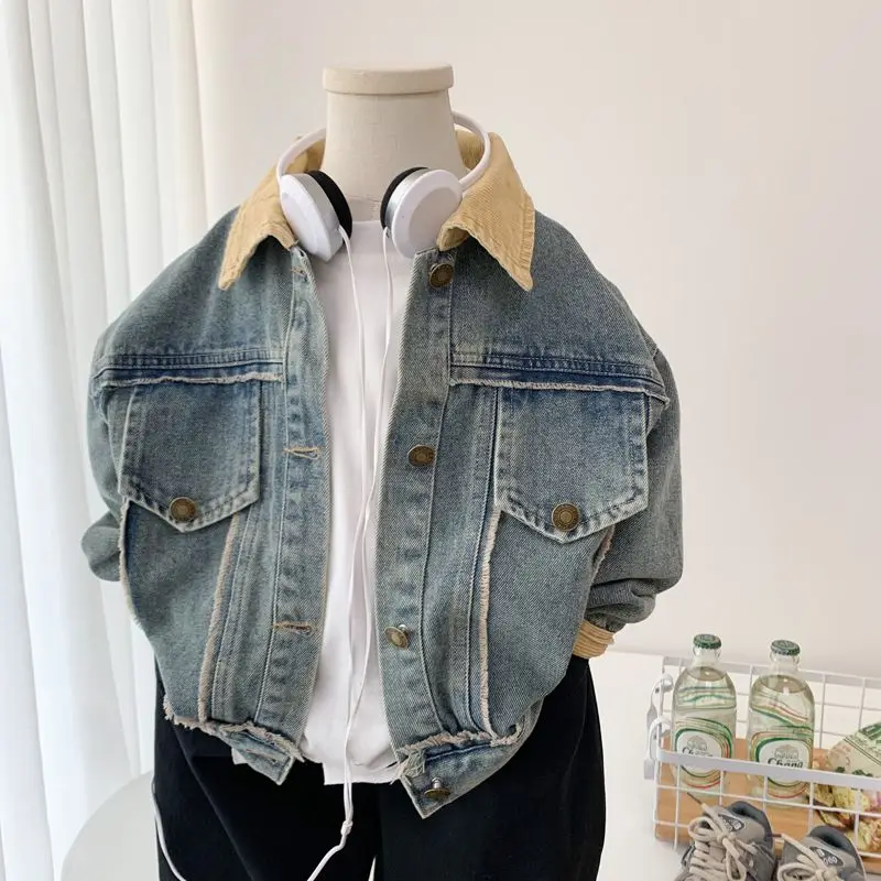 

Spring and Autumn Boys Denim Jacket New Korean Version Children's Soft Casual Jacket Handsome Top