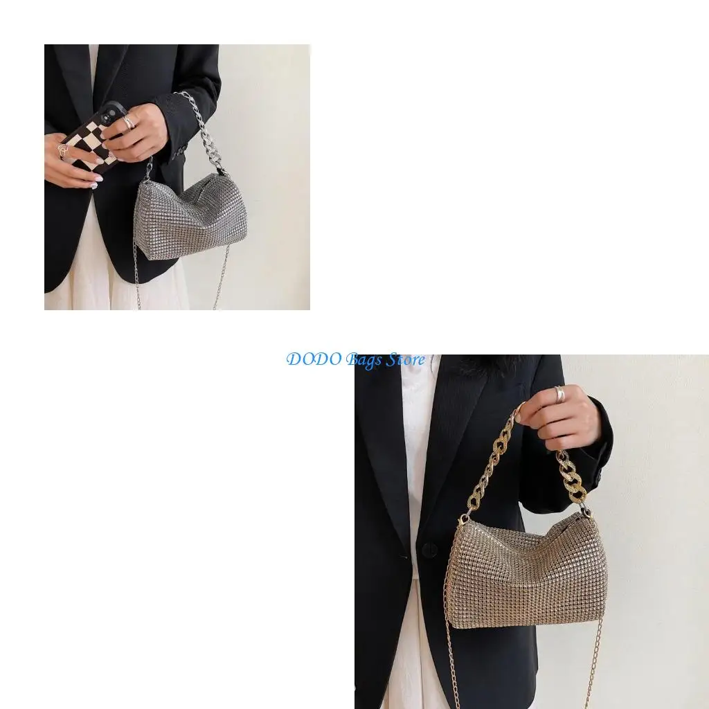 Borsa da donna con glitter e borsa a tracolla da viaggio, pochette da sotto le ascelle, per feste, matrimoni