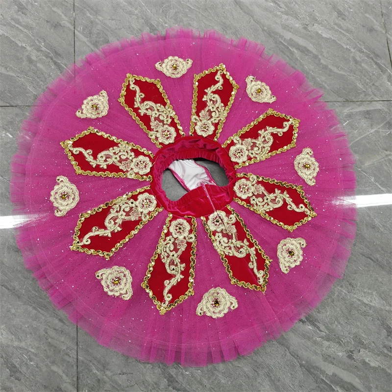 BT01549 Profesional de alta calidad Tamaño personalizado 7 capas Niños Niñas Mujeres Ropa de actuación para adultos Trajes de tutú de ballet de pájaro rosa