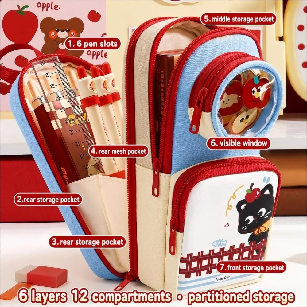Cute Backpack Shape Pencil Case Large Capacity 6 Layers Pencil Pouch Portable Stationery Pouch Gift