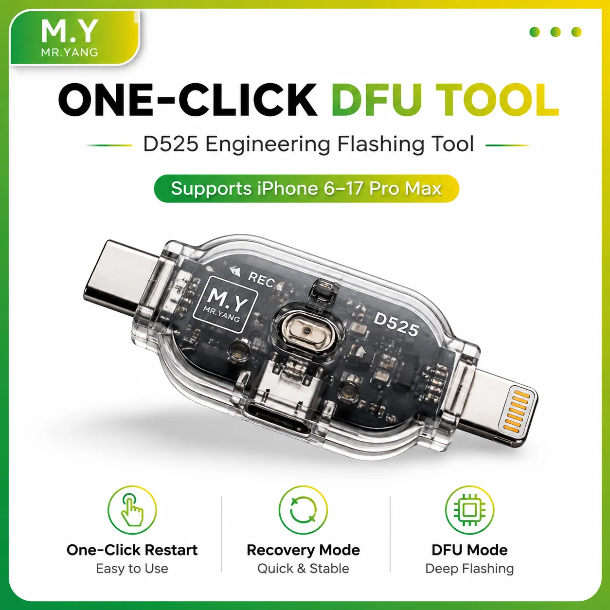 YCS M.Y D525 One Click DFU Tool USB Flashing Device for iPhone 6-17 Pro Max Repair Recovery DFU Mode Programmer Restart Tools
