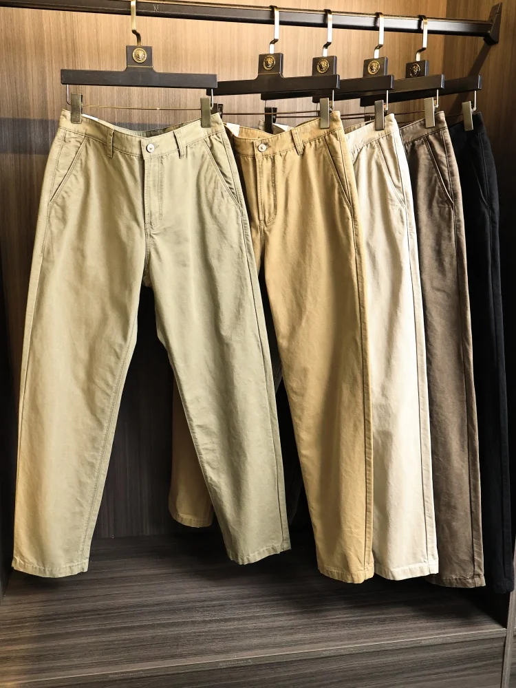

Тяжелые хлопковые повседневные брюки с прямыми штанинами в американском стиле ретро для мужчин, модные, универсальные, базовые, дышащие