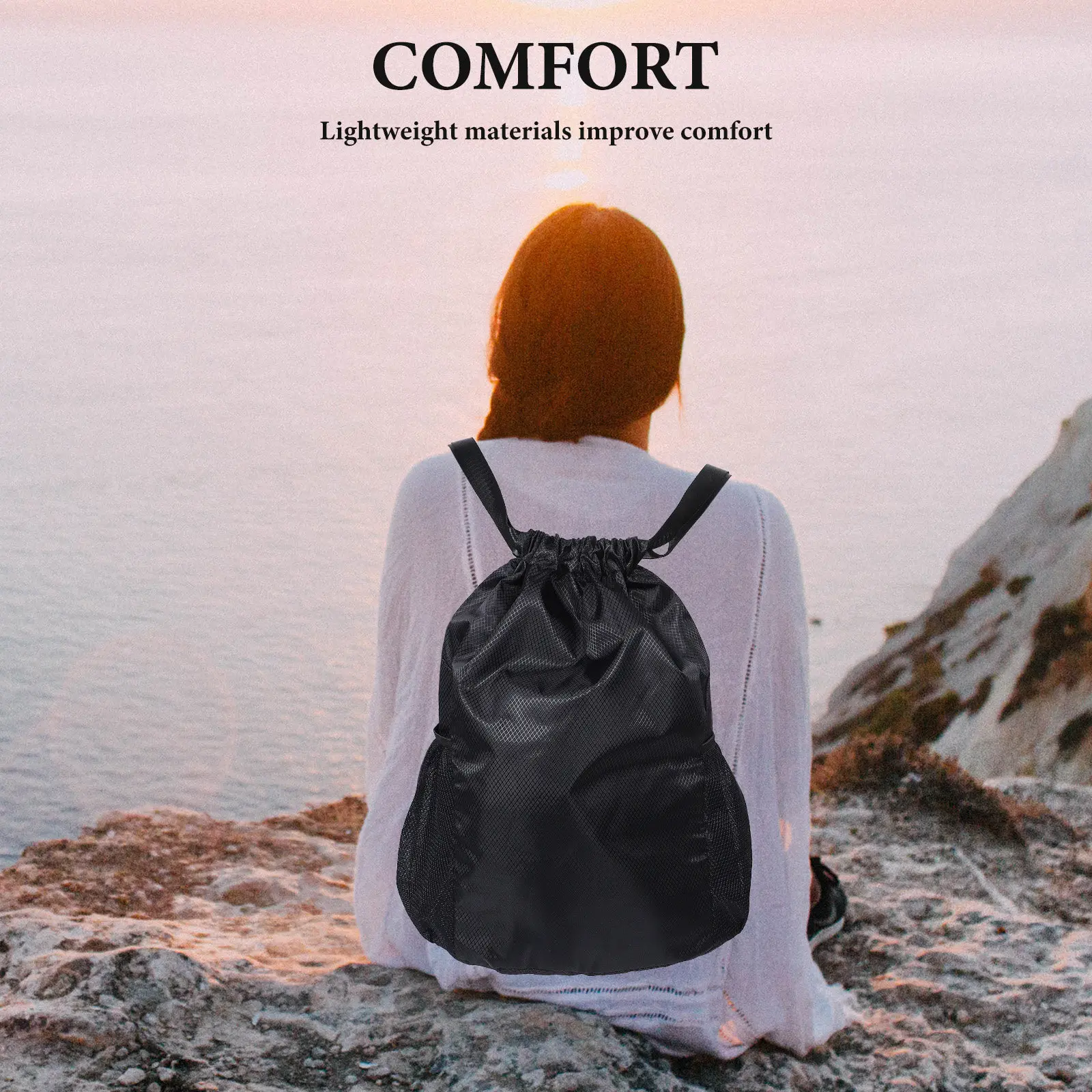Travel Fitness Large Capacity Drawstring Backpack Black Size L Lightweight Oxford Cloth Gym Sack Outdoor Sports Bag for Men