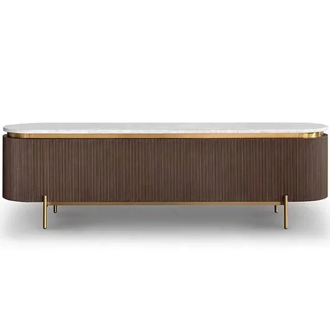 

High quality Italian modern luxury stainless steel base marble top tv stand cabinet furniture living room