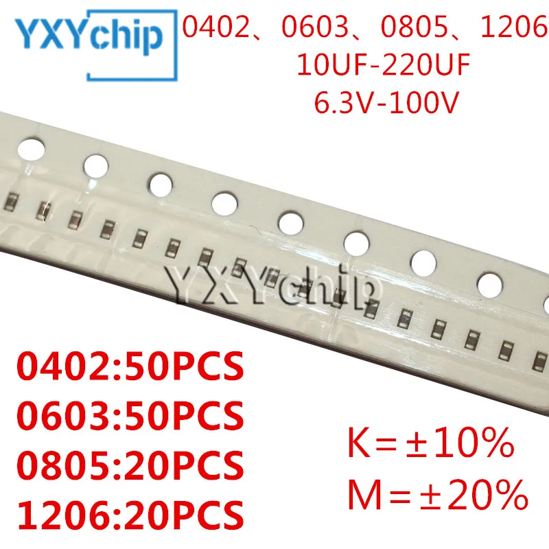 

0402 0603 0805 1206 керамический конденсатор с чипом 10UF 22UF 47UF 100UF 220UF 6,3 V 10V 16V 25V 35V 50V 63V 100V 10% 20% X7R X5R