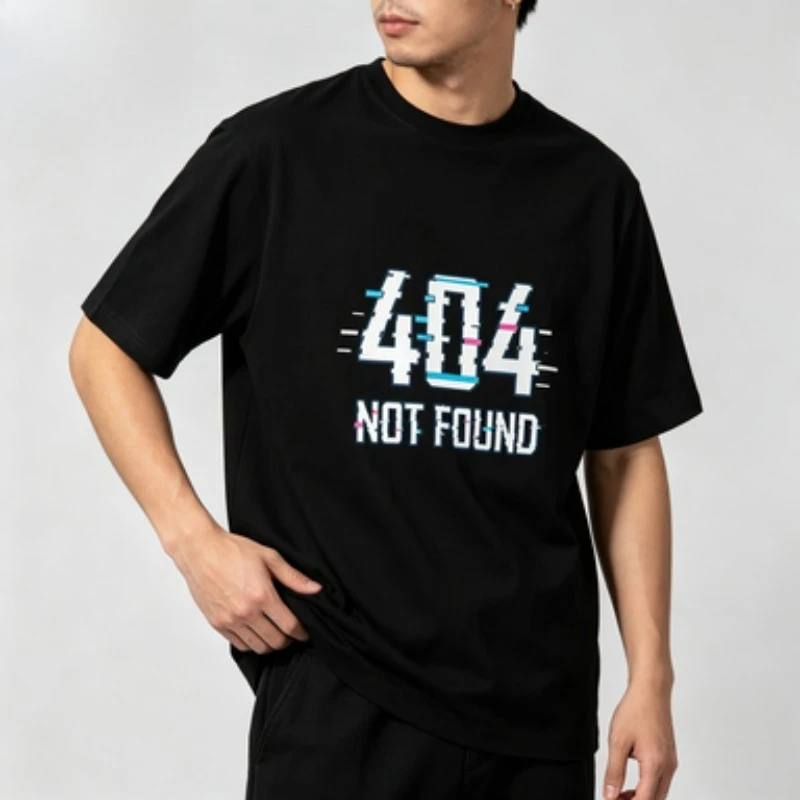 Men 100% Cotton Crew Neck T Shirt 404 Not Found Glitch Digital Code Graphic Short Sleeve Tech Casual Top