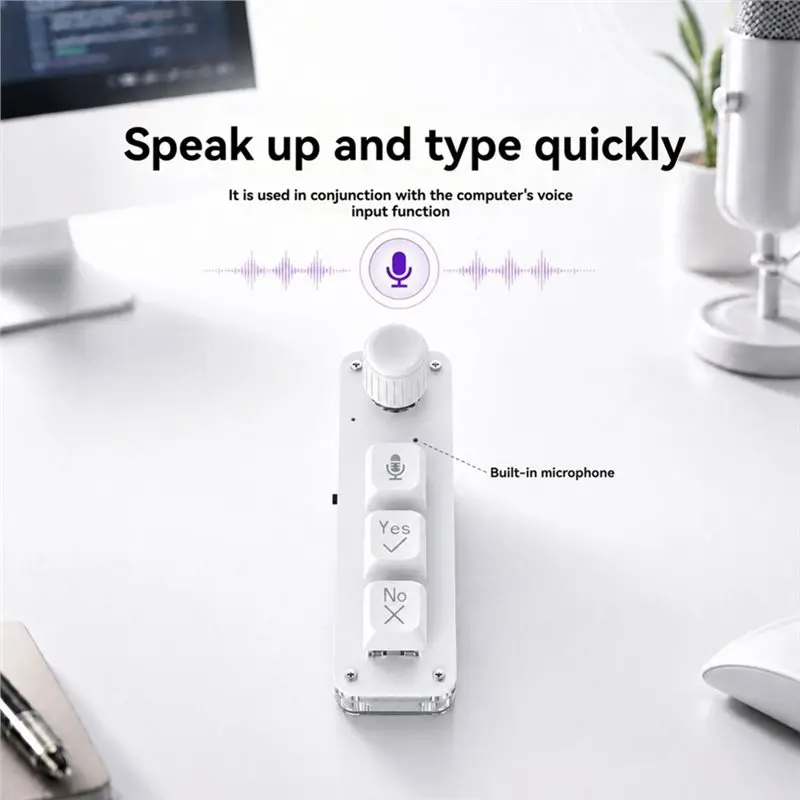 Mini AI Voice Macro Keypad 3 Keys Single Knob Mechanical Keyboard Wired Dual Connection Intelligent Input Keypad