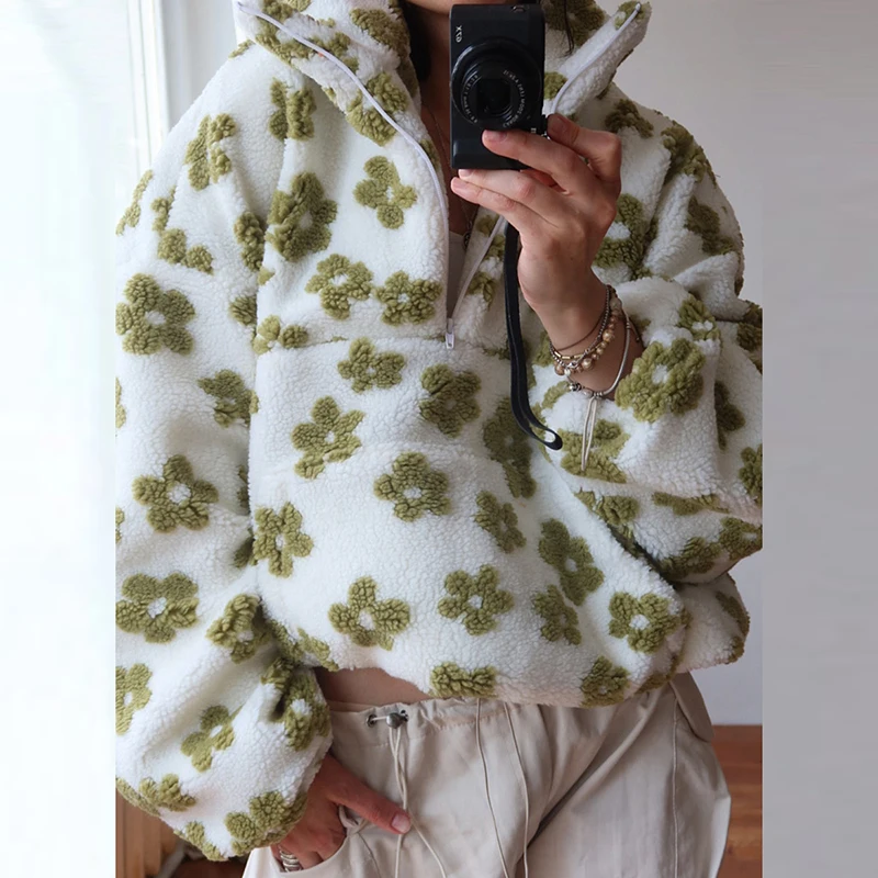 

Модный свитшот с принтом, женский повседневный пуловер большого размера, дизайн с карманом на молнии, топ с длинными рукавами, теплая офисная одежда, винтажные блузки