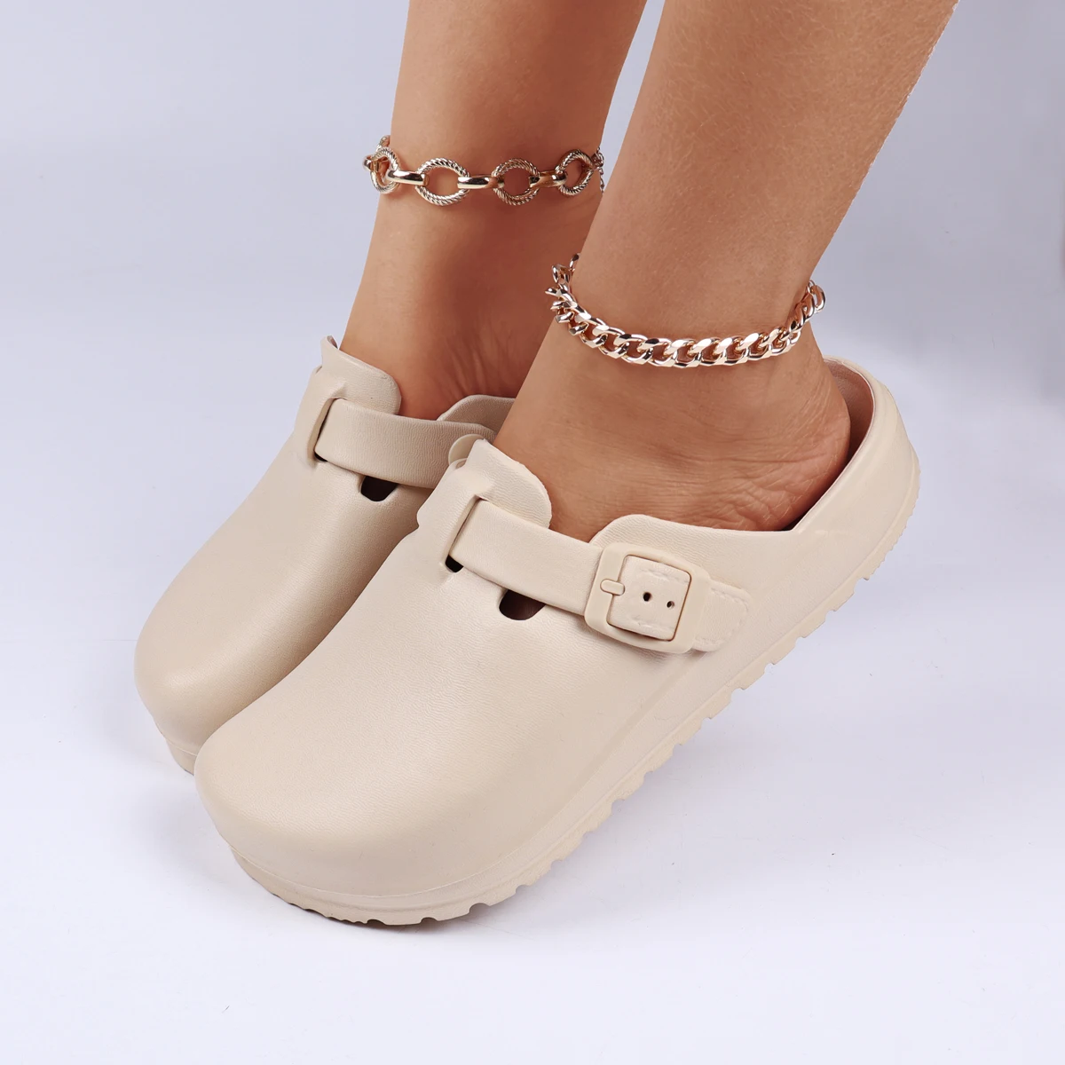 حذاء نسائي بلون سادة كاجوال سهل الارتداء للحديقة والشاطئ مريح ومضاد للانزلاق من مادة EVA للمشي في الأماكن المغلقة والخارجية #4