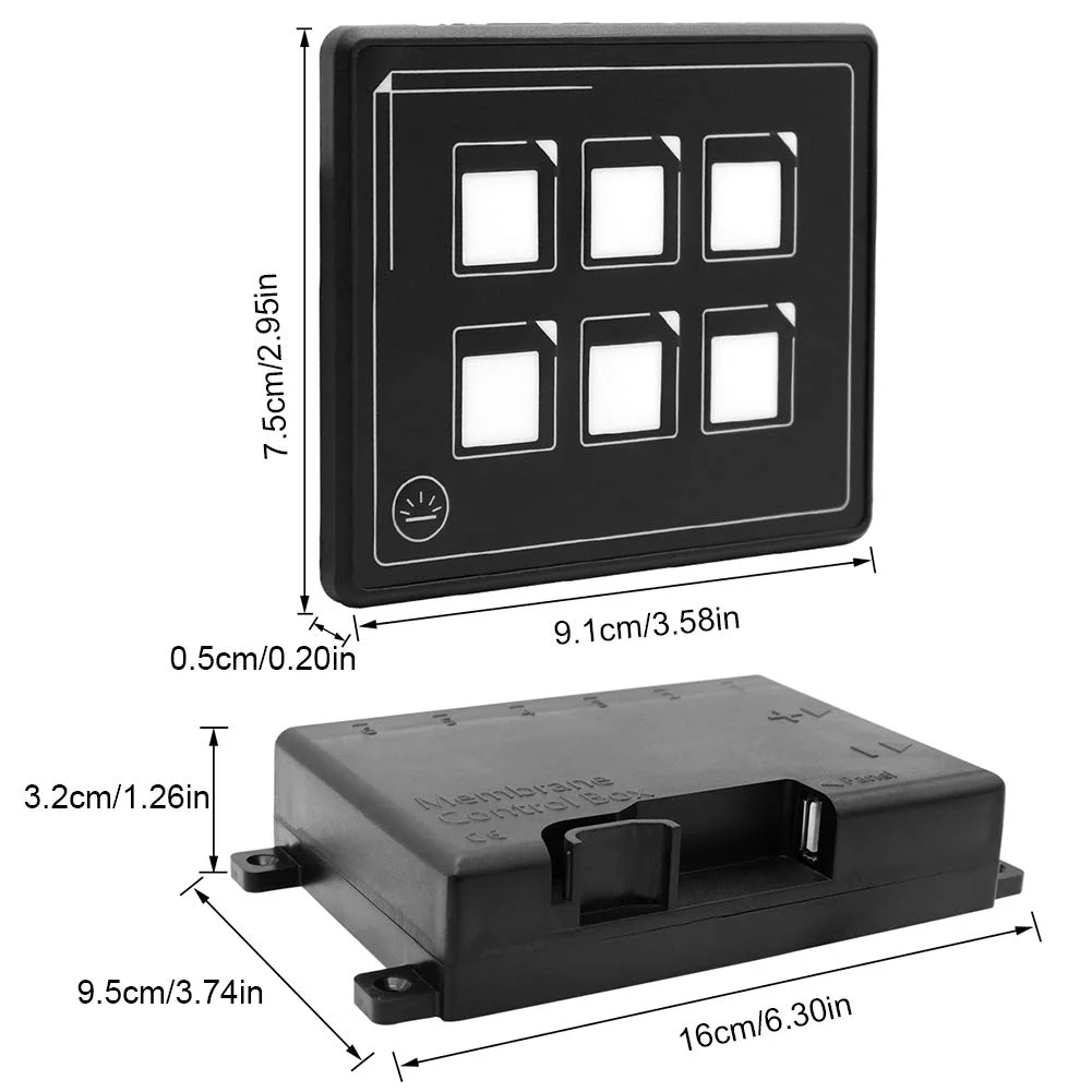 LED Touch Control Box - Compatible with 6-position membrane toggle switch button APP panel, suitable for SUVs, boats, caravans